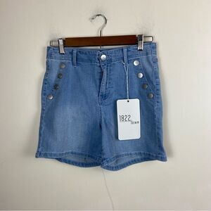 1822 Denim Light Wash Stretch High Rise Sailor Nautical Jean Shorts‎ 27 NWT